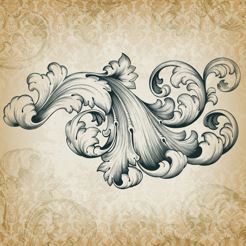 Modell för scroll för vektortappning barock blom- stock illustrationer