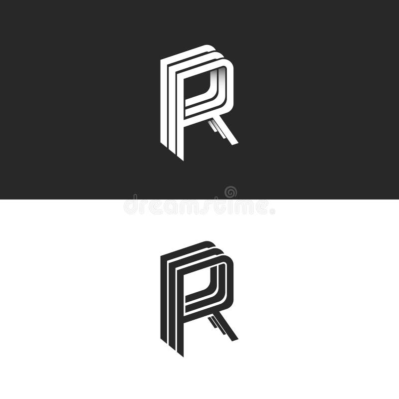 Modell för symbol för emblem RRR för logo för bokstav R isometrisk, svartvit mall för beståndsdel för monogramhipsterdesign Linjä