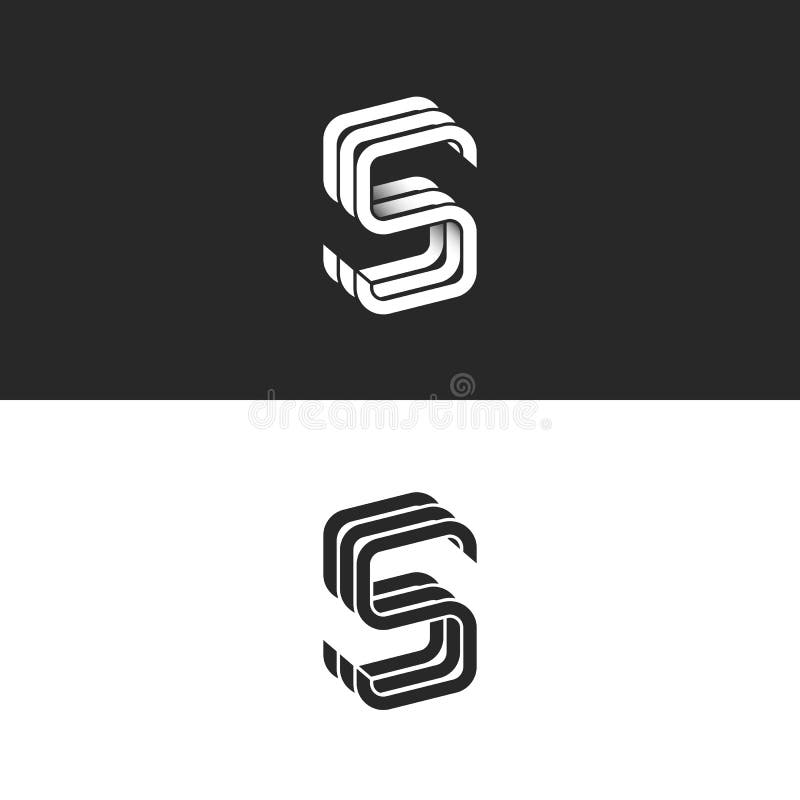 Modellen för s-logomonogrammet, isometrisk geometrisk form anknöt för emblembröllop för bokstäver SSS initialen för kortet, den s