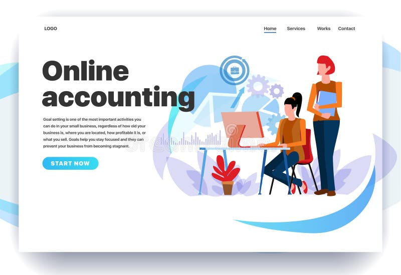 Modelli di progettazione della pagina Web per contabilità online illustrazione vettoriale