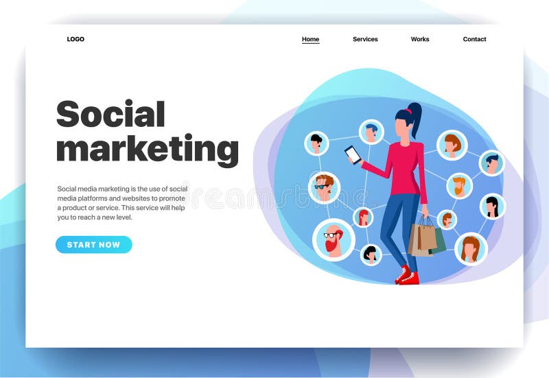 Modelli di progettazione della pagina Web per l'introduzione sul mercato digitale, vendita sociale, acquisto online, tecnologia commercializzante, progettazione per la promozione, media sociali Concetti moderni dell'illustrazione di vettore per il sito Web ed il sito Web del cellulare