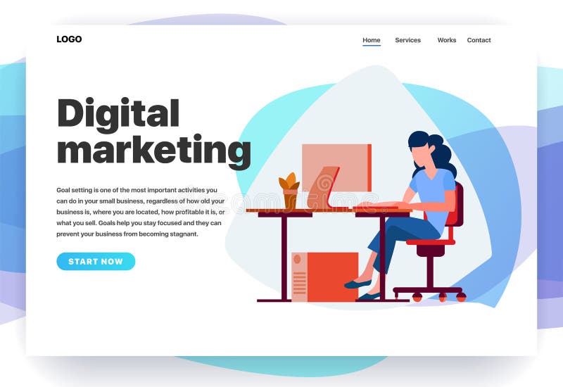 Modelli di progettazione della pagina Web per l'introduzione sul mercato digitale royalty illustrazione gratis