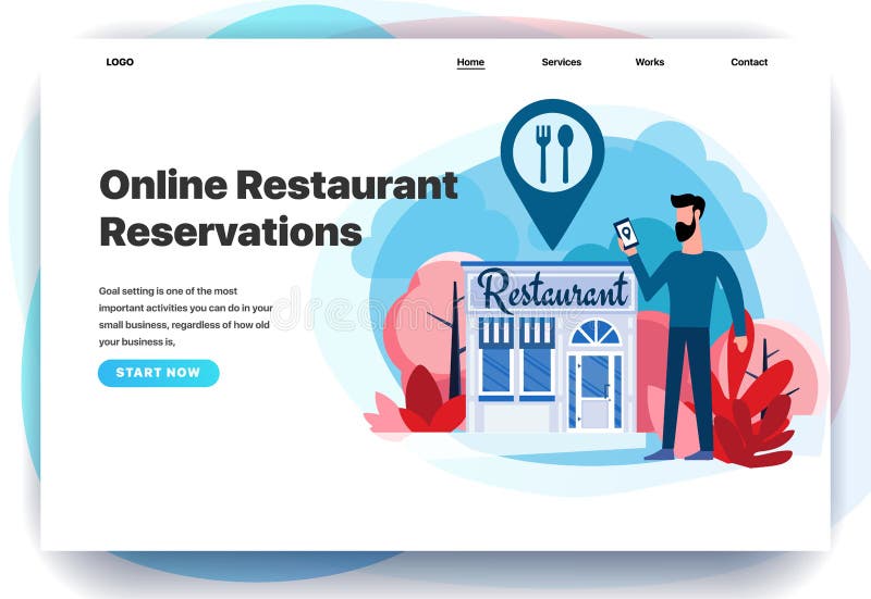 Modelli di progettazione della pagina Web per prenotazione di ristorante illustrazione di stock