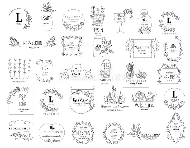 Modelli floreali premio per nozze, negozio di fiore, logo, insegna, distintivo, stampa, prodotto, pacchetto di logo Vettore illustrazione di stock Modelli floreali premio per nozze, negozio di fiore, logo, insegna, distintivo, stampa, prodotto, pacchetto di logo Vettore illustrazione di stock