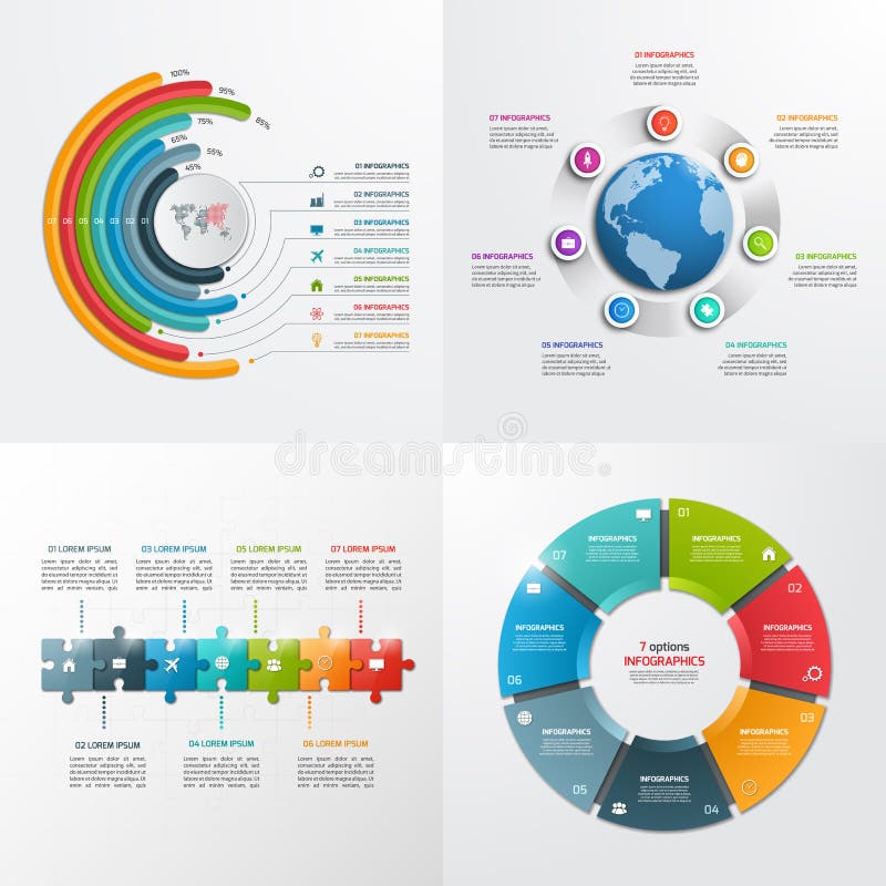 7 modelli infographic di vettore di punti illustrazione di stock