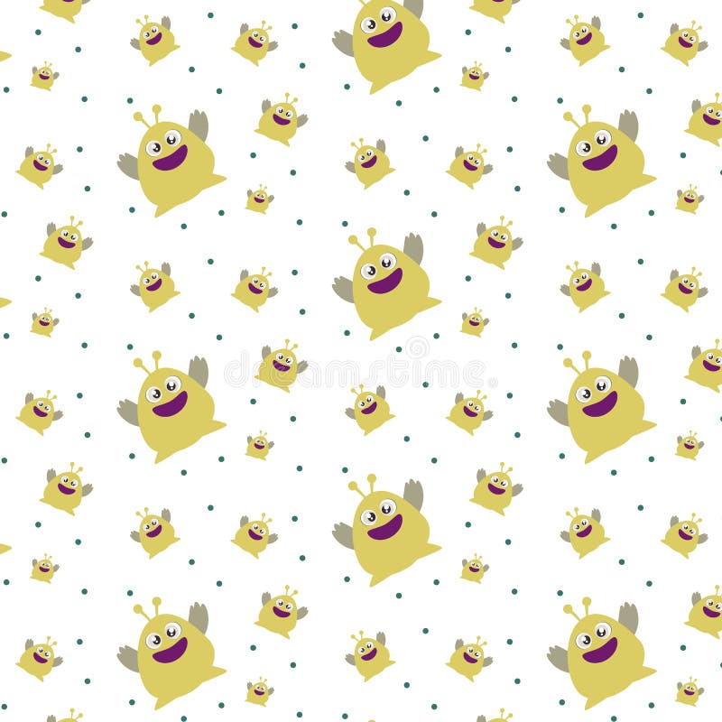 Modelli l'ornamento con il mostro giallo sveglio divertente su fondo bianco illustrazione di stock Modelli l'ornamento con il mostro giallo sveglio divertente su fondo bianco illustrazione di stock