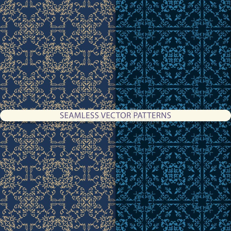 Modelli senza cuciture di vettore con gli elementi beige e blu dell'ornamento su un fondo blu scuro Orientale, arabo, modello del royalty illustrazione gratis Modelli senza cuciture di vettore con gli elementi beige e blu dell'ornamento su un fondo blu scuro Orientale, arabo, modello del royalty illustrazione gratis