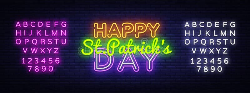 Modello al neon di progettazione di vettore del testo del giorno di St Patrick felice Logo al neon del giorno di San Patrizio fel illustrazione vettoriale Modello al neon di progettazione di vettore del testo del giorno di St Patrick felice Logo al neon del giorno di San Patrizio fel illustrazione vettoriale