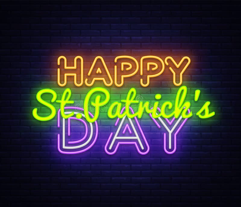 Modello al neon di progettazione di vettore del testo del giorno di St Patrick felice Logo al neon del giorno di San Patrizio fel illustrazione vettoriale Modello al neon di progettazione di vettore del testo del giorno di St Patrick felice Logo al neon del giorno di San Patrizio fel illustrazione vettoriale
