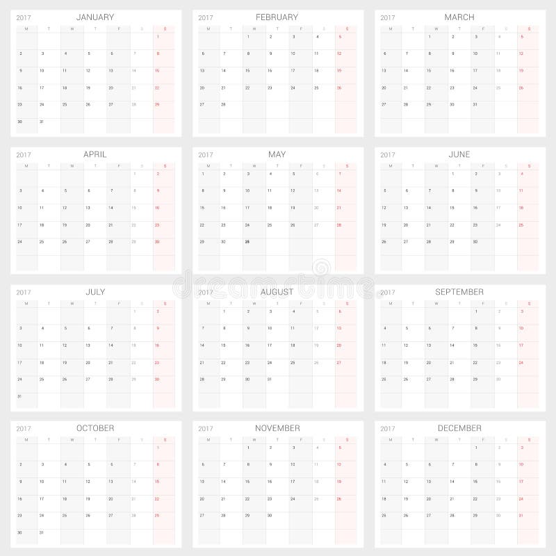 Modello annuale del pianificatore del calendario murale per 2017 illustrazione vettoriale Modello annuale del pianificatore del calendario murale per 2017 illustrazione vettoriale