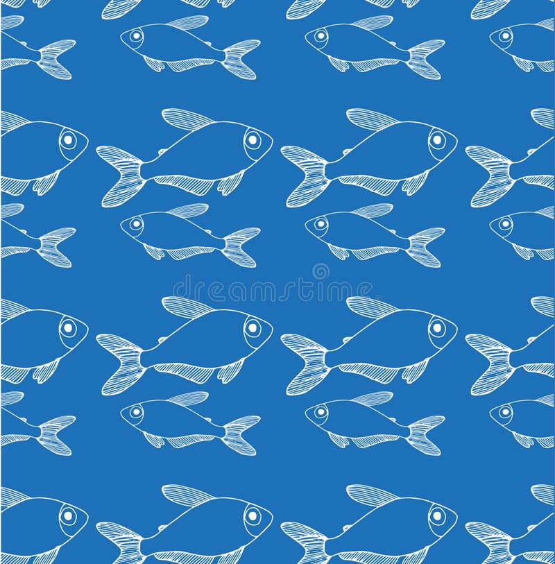 Modello bianco del pesce del profilo su un fondo blu royalty illustrazione gratis Modello bianco del pesce del profilo su un fondo blu royalty illustrazione gratis