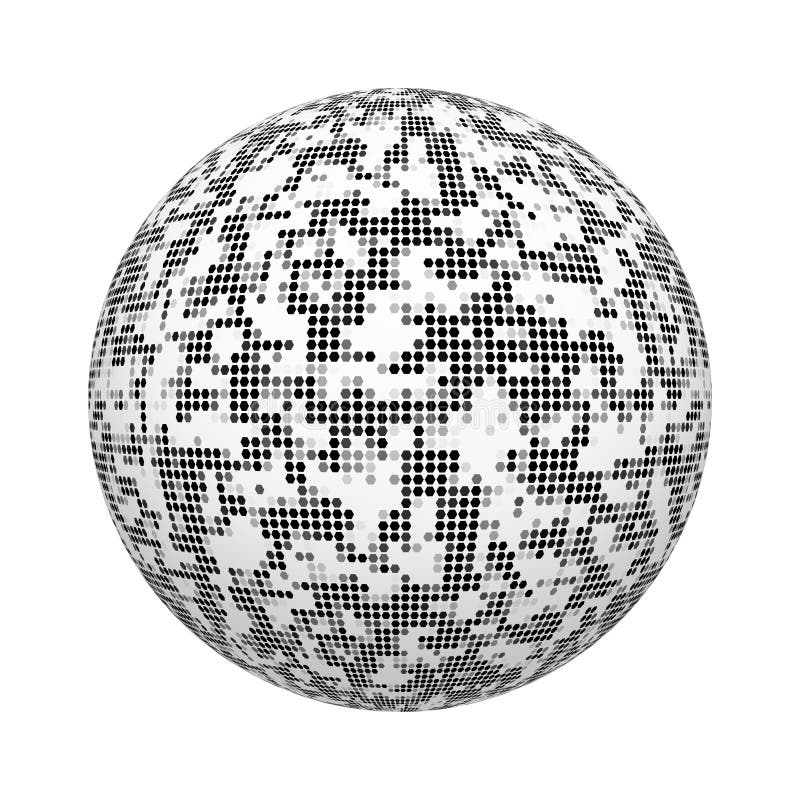 Modello in bianco e nero di struttura della tessera di esagono su forma della sfera o della palla isolato su fondo bianco Progett royalty illustrazione gratis Modello in bianco e nero di struttura della tessera di esagono su forma della sfera o della palla isolato su fondo bianco Progett royalty illustrazione gratis
