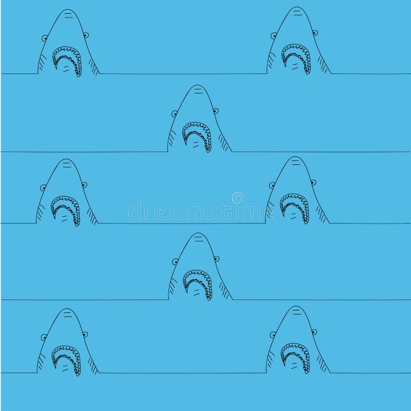 Modello blu con lo squalo contornato divertente disegnato a mano Illustrazione di vettore illustrazione vettoriale Modello blu con lo squalo contornato divertente disegnato a mano Illustrazione di vettore illustrazione vettoriale