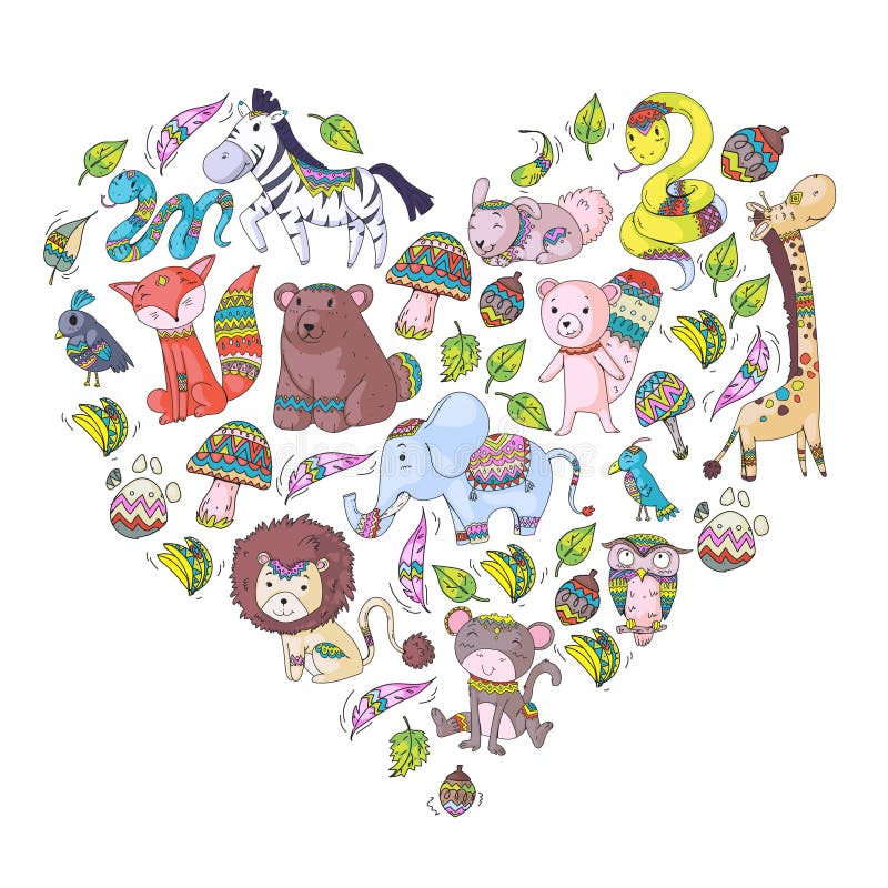 Modello con gli animali svegli della giungla e della foresta Fox, tigre, leone, zebra, orso, uccello, pappagallo, serpente, scoia royalty illustrazione gratis Modello con gli animali svegli della giungla e della foresta Fox, tigre, leone, zebra, orso, uccello, pappagallo, serpente, scoia royalty illustrazione gratis