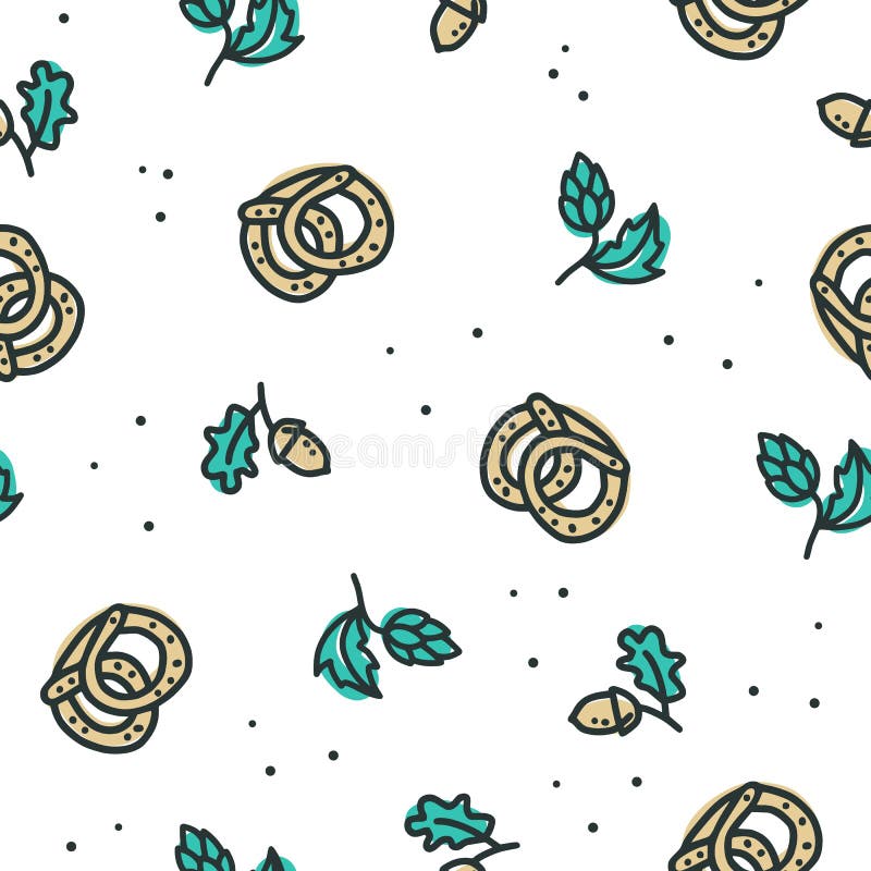 Modello con salsa bavarese pretzel e acorn illustrazione vettoriale