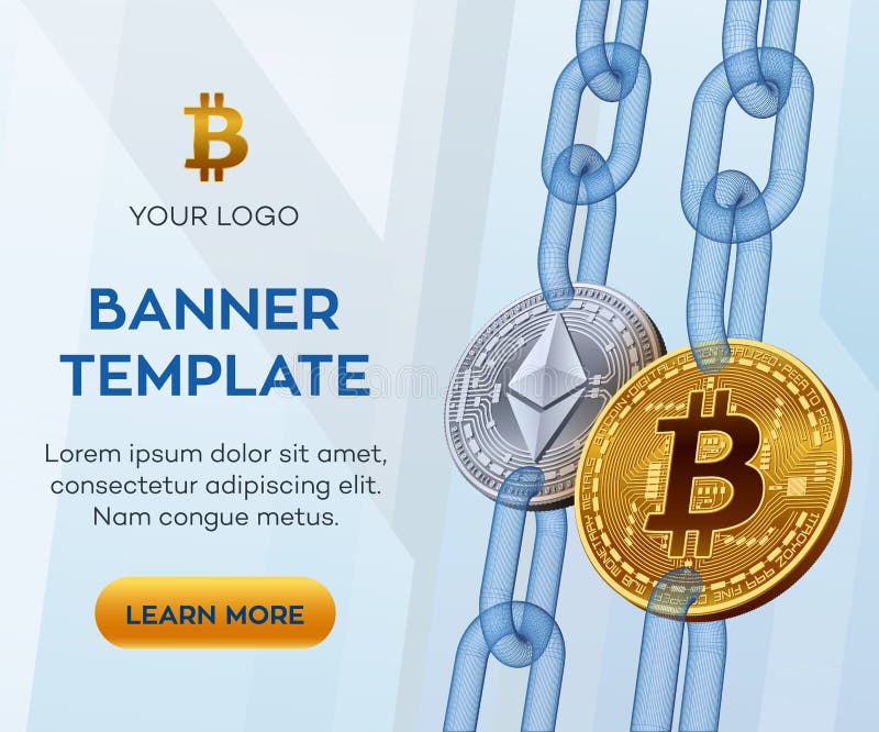 Modello cripto dell'insegna di valuta Bitcoin Ethereum monete fisiche isometriche del pezzo 3D Bitcoin ed argento dorati Ethereum royalty illustrazione gratis