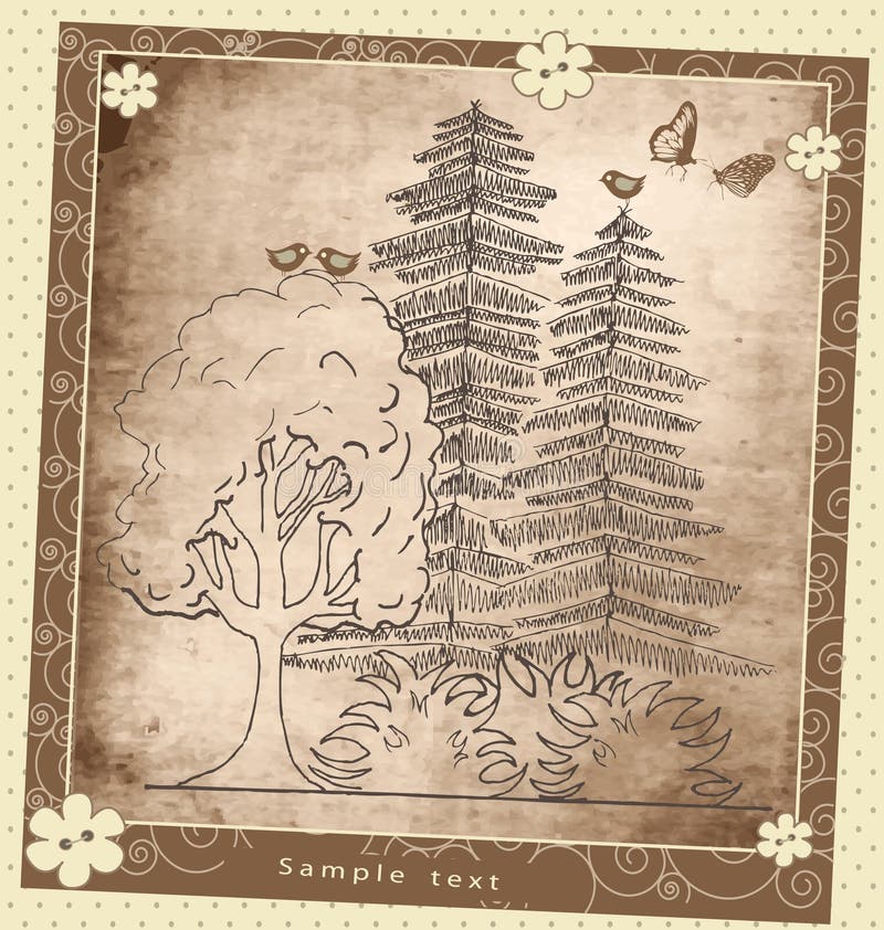 Modello d'annata di vettore della composizione nella pianta della cartolina d'auguri illustrazione di stock Modello d'annata di vettore della composizione nella pianta della cartolina d'auguri illustrazione di stock