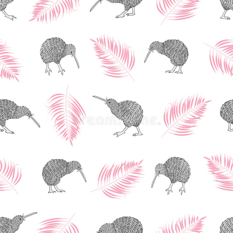 Modello d'avanguardia tropicale senza cuciture con gli uccelli e le foglie di palma del kiwi dell'acquerello royalty illustrazione gratis Modello d'avanguardia tropicale senza cuciture con gli uccelli e le foglie di palma del kiwi dell'acquerello royalty illustrazione gratis