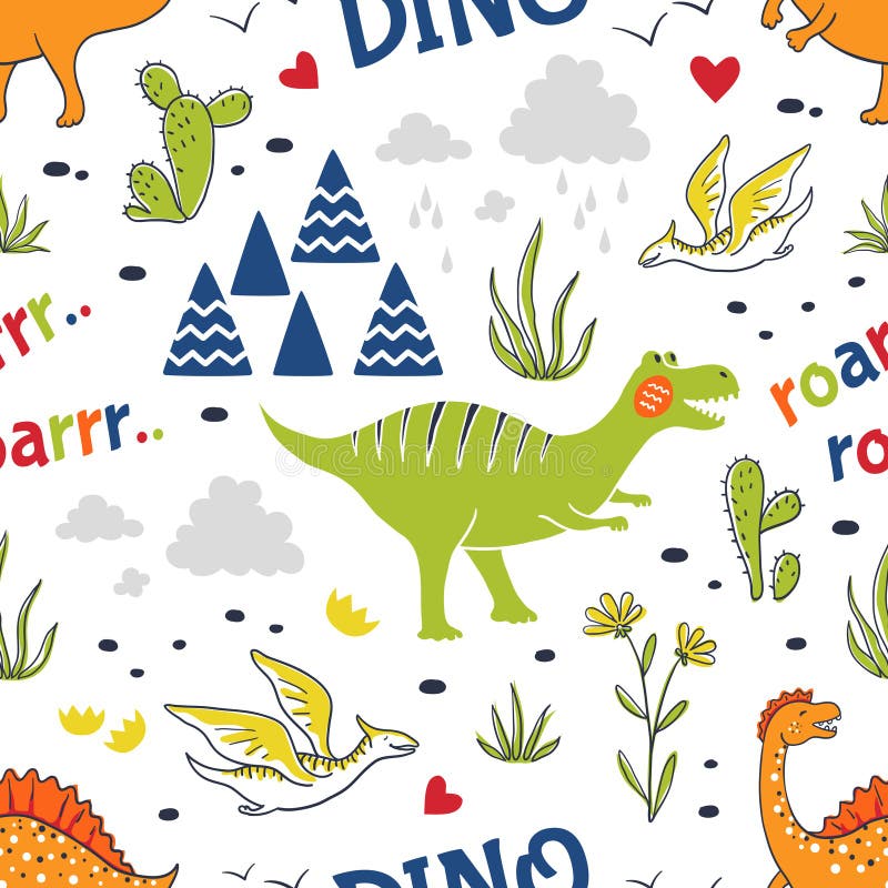 Modello del dinosauro di scarabocchio Stampa senza cuciture del tessuto, progettazione disegnata a mano d'avanguardia del tessuto illustrazione di stock Modello del dinosauro di scarabocchio Stampa senza cuciture del tessuto, progettazione disegnata a mano d'avanguardia del tessuto illustrazione di stock