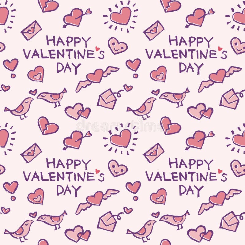Modello del fondo con gli elementi del biglietto di S. Valentino, i cuori, le lettere di amore e gli uccelli illustrazione vettoriale Modello del fondo con gli elementi del biglietto di S. Valentino, i cuori, le lettere di amore e gli uccelli illustrazione vettoriale
