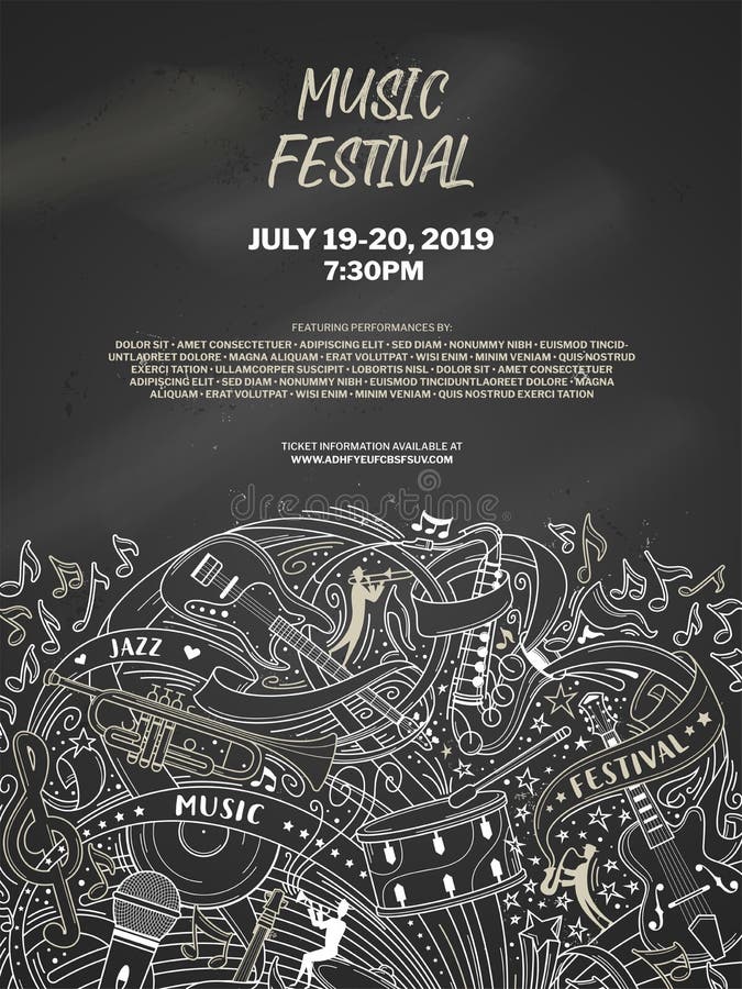 Modello del manifesto del gesso di vettore di festival di musica illustrazione vettoriale Modello del manifesto del gesso di vettore di festival di musica illustrazione vettoriale