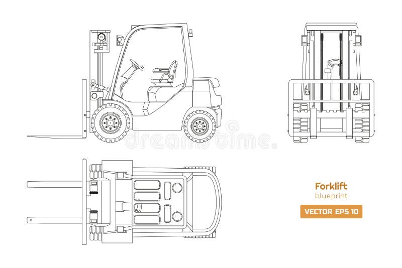 Modello del profilo del carrello elevatore Vista frontale laterale e della cima, Immagine della macchina idraulica Caricatore iso royalty illustrazione gratis