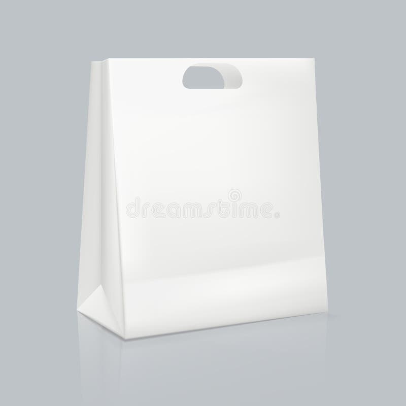 Modello del sacco di carta quadrato bianco realistico Imballaggio di identit? corporativa illustrazione di stock Modello del sacco di carta quadrato bianco realistico Imballaggio di identit? corporativa illustrazione di stock