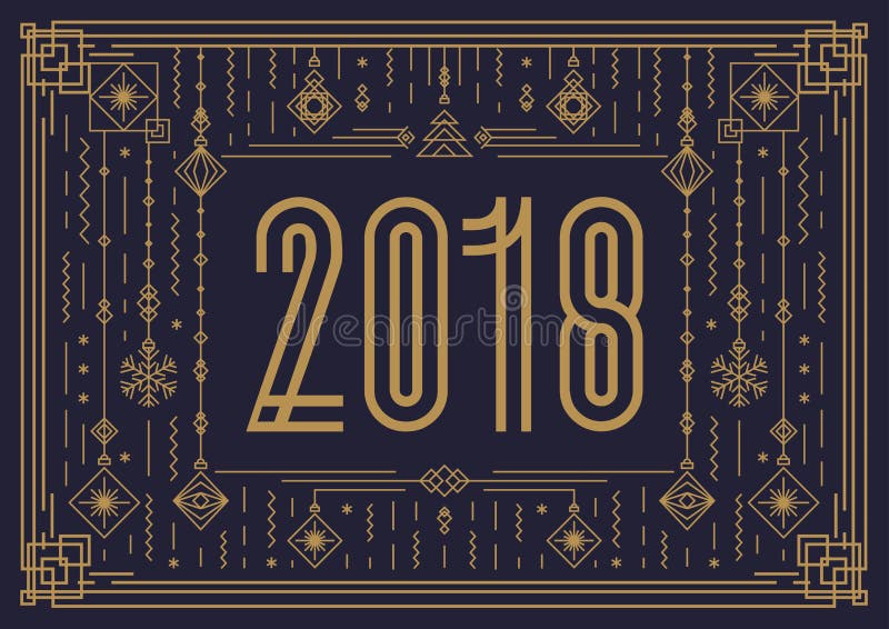 Modello della carta di Buon Natale con il segno 2018 e lo stile di art deco dell'oro del giocattolo del nuovo anno royalty illustrazione gratis Modello della carta di Buon Natale con il segno 2018 e lo stile di art deco dell'oro del giocattolo del nuovo anno royalty illustrazione gratis