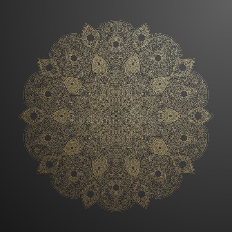 Modello della mandala dell'oro Oro astratto su arte floreale nera di vettore Fiore dorato nel motivo indiano Decorazione di lusso royalty illustrazione gratis Modello della mandala dell'oro Oro astratto su arte floreale nera di vettore Fiore dorato nel motivo indiano Decorazione di lusso royalty illustrazione gratis