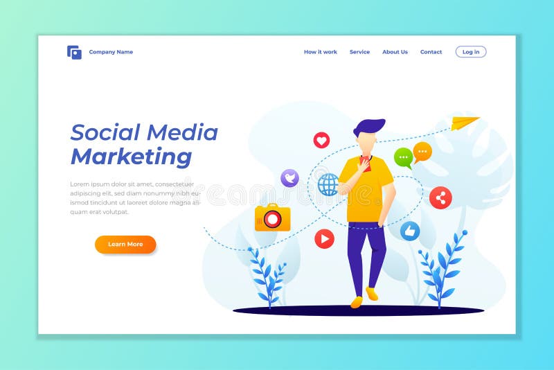 Modello della pagina di atterraggio di commercializzazione sociale di media Concetto di progetto piano moderno di progettazione d royalty illustrazione gratis