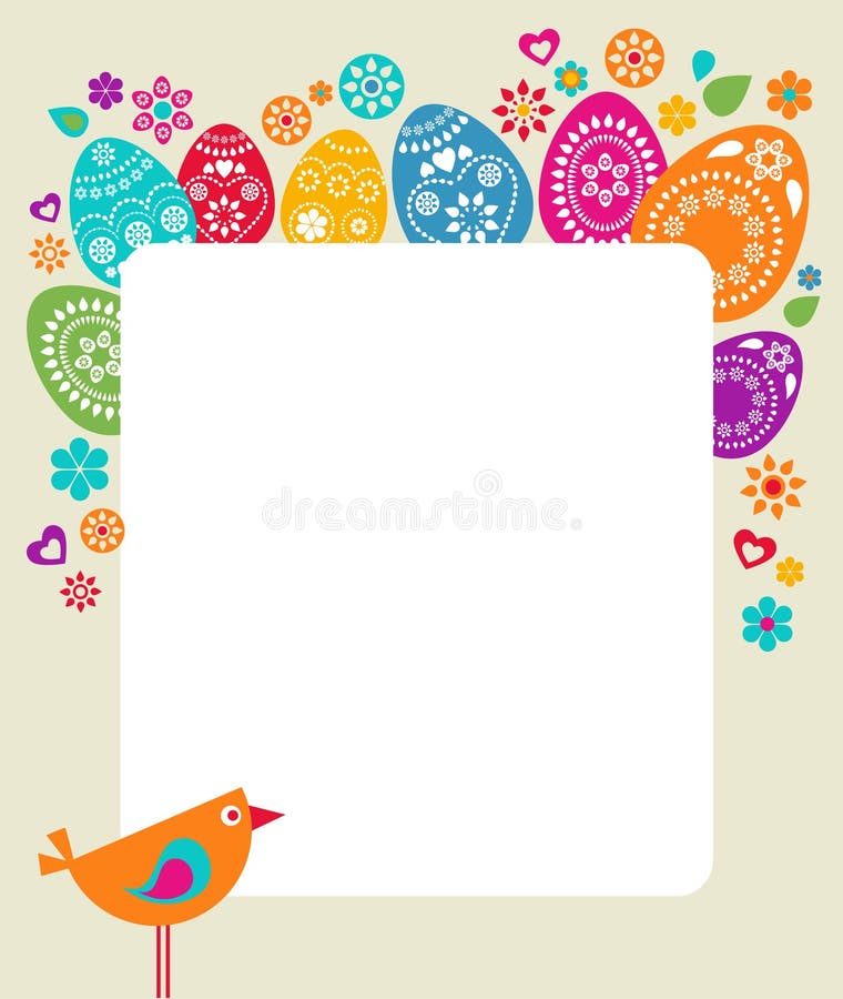 Modello della scheda di pasqua con le uova colorate illustrazione di stock