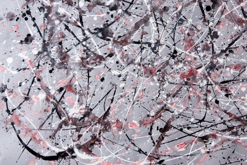 Modello di espressionismo astratto Stile della pittura del gocciolamento Il nero, R fotografie stock