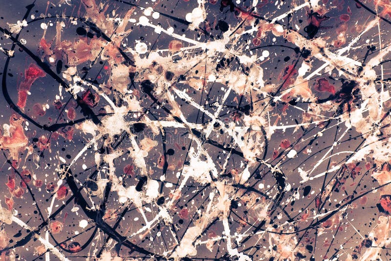 Modello di espressionismo astratto Stile della pittura del gocciolamento Il nero, R fotografia stock