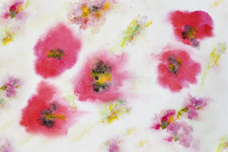 Modello di fiore del papavero, acquerello dipinto a mano, struttura di carta del grano Progettazione di arte, insegna Per fondo, illustrazione di stock Modello di fiore del papavero, acquerello dipinto a mano, struttura di carta del grano Progettazione di arte, insegna Per fondo, illustrazione di stock