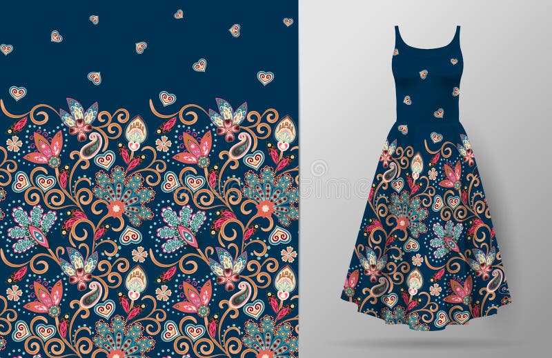 Modello di fiori verticale senza cuciture di fantasia Fondo floreale di tiraggio della mano sul modello del vestito Vettore Orien royalty illustrazione gratis Modello di fiori verticale senza cuciture di fantasia Fondo floreale di tiraggio della mano sul modello del vestito Vettore Orien royalty illustrazione gratis