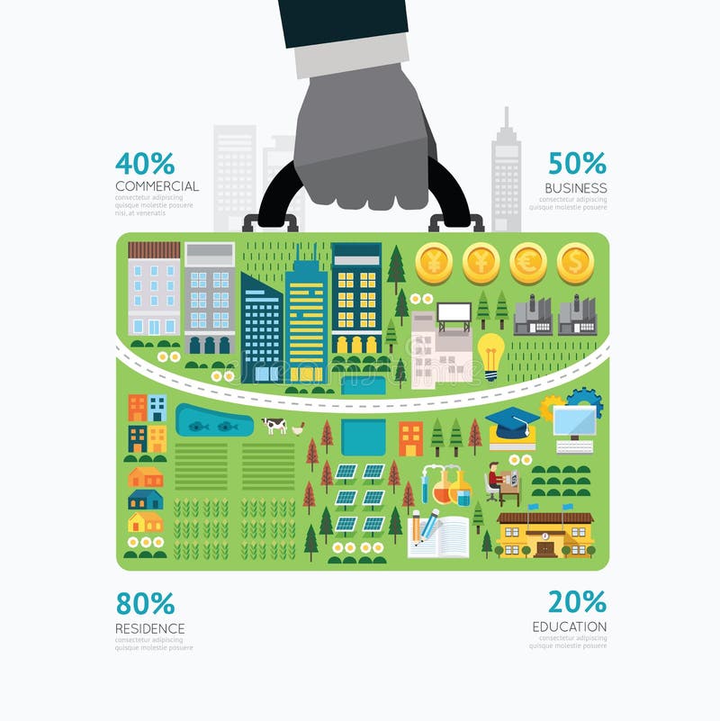 Modello di forma della borsa di affari della tenuta della mano dell'uomo d'affari di Infographic illustrazione vettoriale