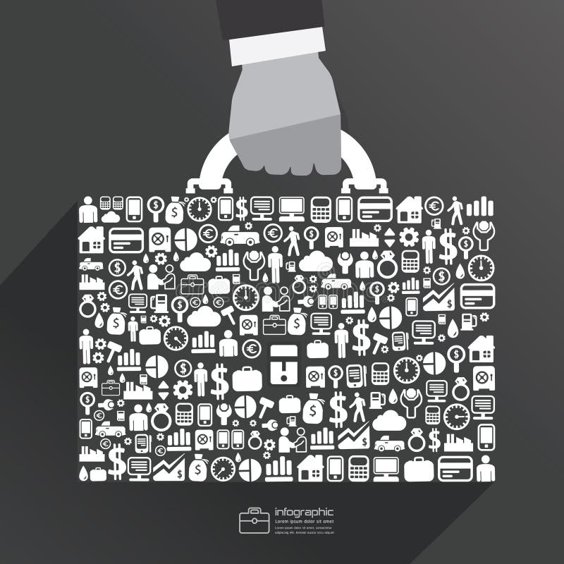 Modello di Infographic con la maschera della borsa di affari della tenuta della mano dell'uomo d'affari illustrazione vettoriale