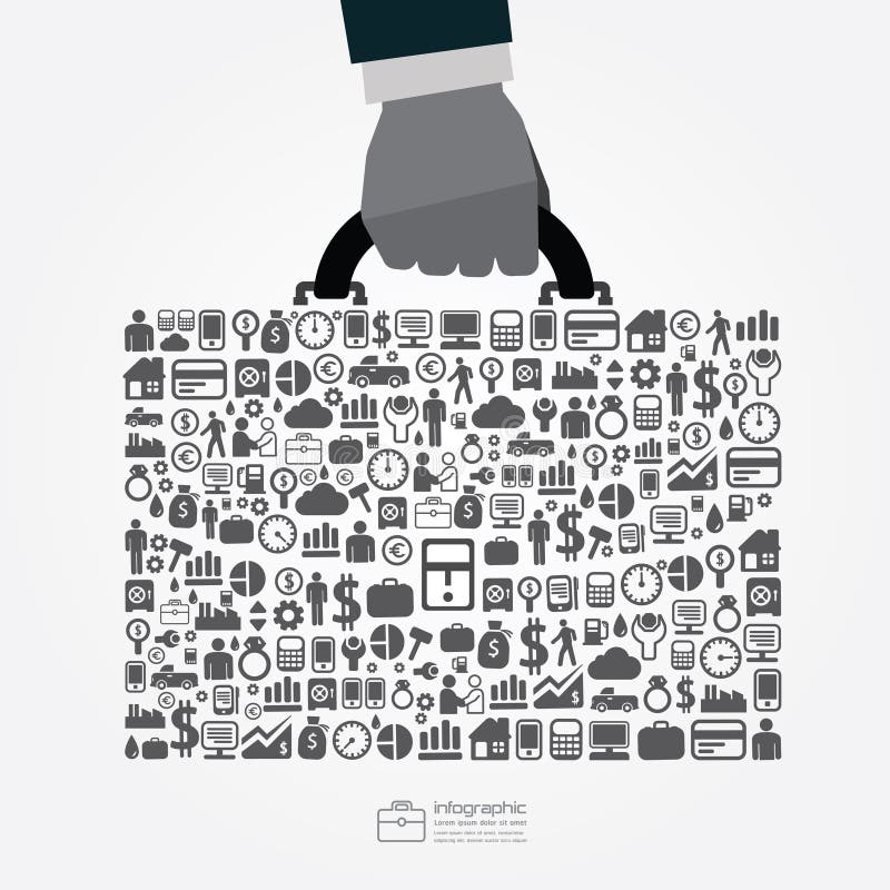 Modello di Infographic con la maschera della borsa di affari della tenuta della mano dell'uomo d'affari illustrazione vettoriale