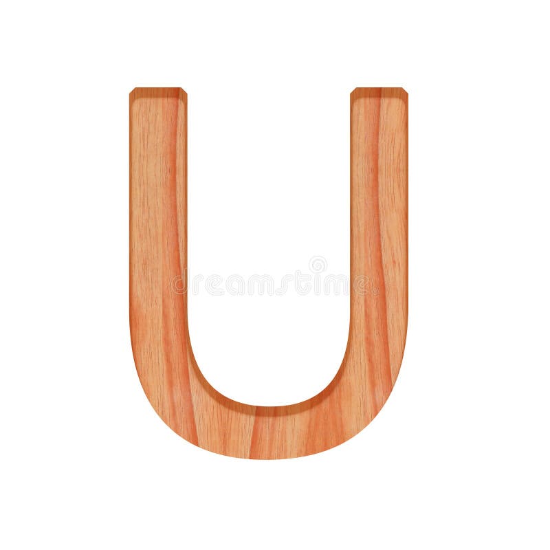 Modello di legno bello 3d della lettera isolato su fondo bianco, alfabeto U di progettazione immagine stock libera da diritti