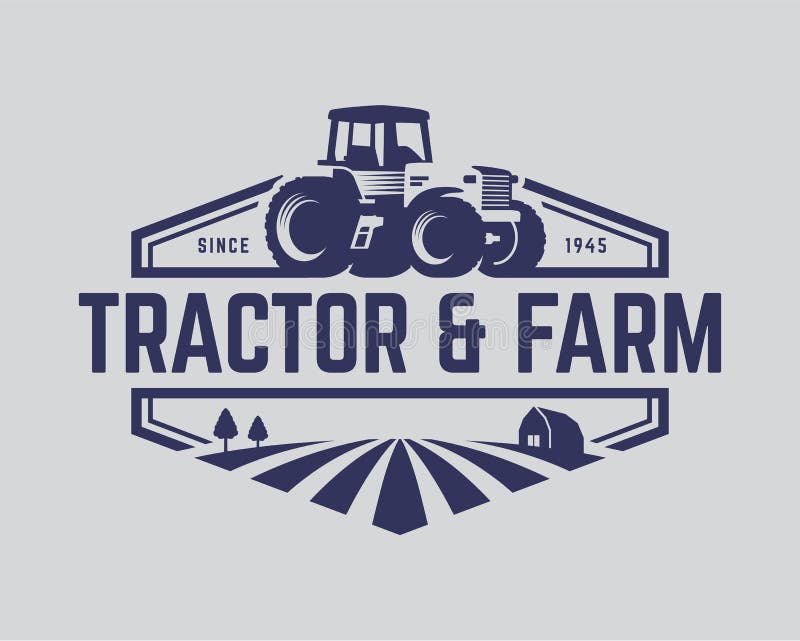 Modello di logo del trattore, vettore di logo dell'azienda agricola