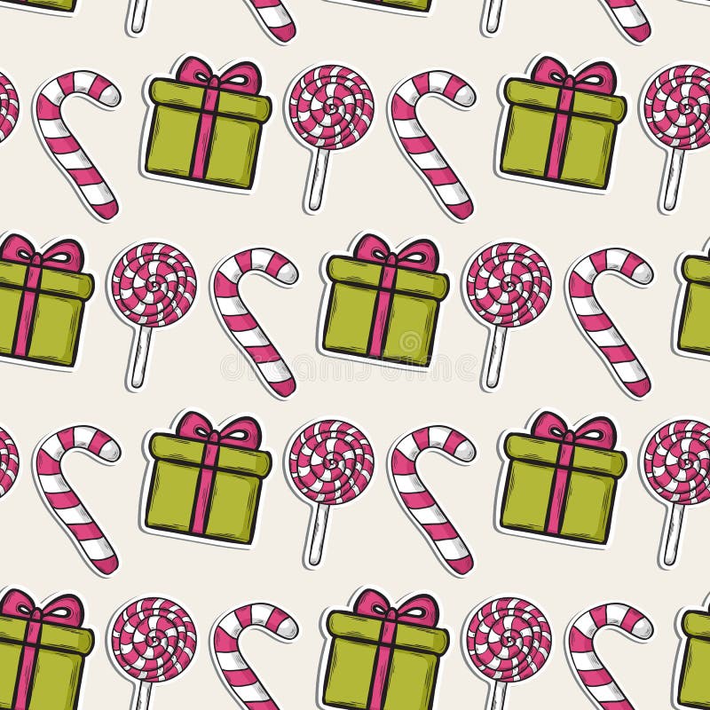 Modello di Natale di vettore con la caramella rosa e illustrazione di stock Modello di Natale di vettore con la caramella rosa e illustrazione di stock