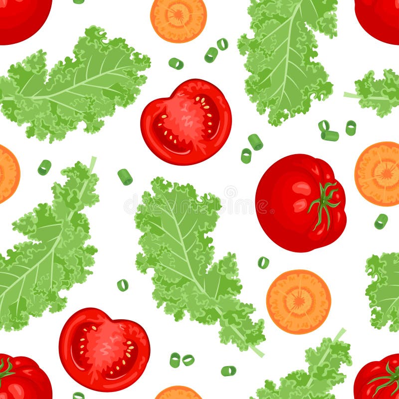 Modello di ortaggi freschi senza saldature. Contesto alimentare sano. illustrazione vettoriale