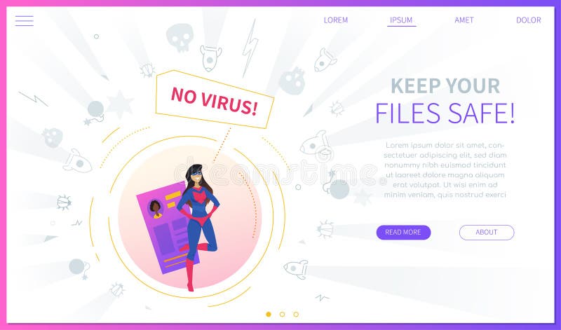 Modello di pagina Web per la progettazione software antivirus illustrazione vettoriale
