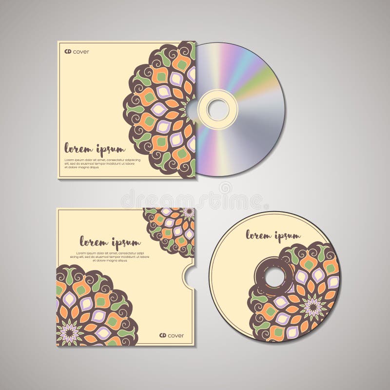 Modello di progettazione della copertura del CD con stile floreale della mandala illustrazione di stock Modello di progettazione della copertura del CD con stile floreale della mandala illustrazione di stock