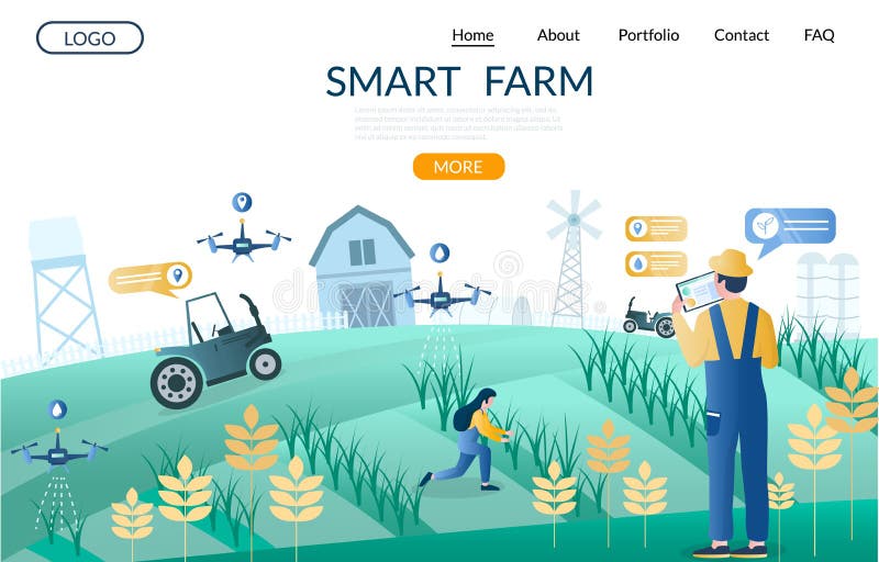 Modello di progettazione della pagina iniziale del sito Web vettore della farm Smartfarm