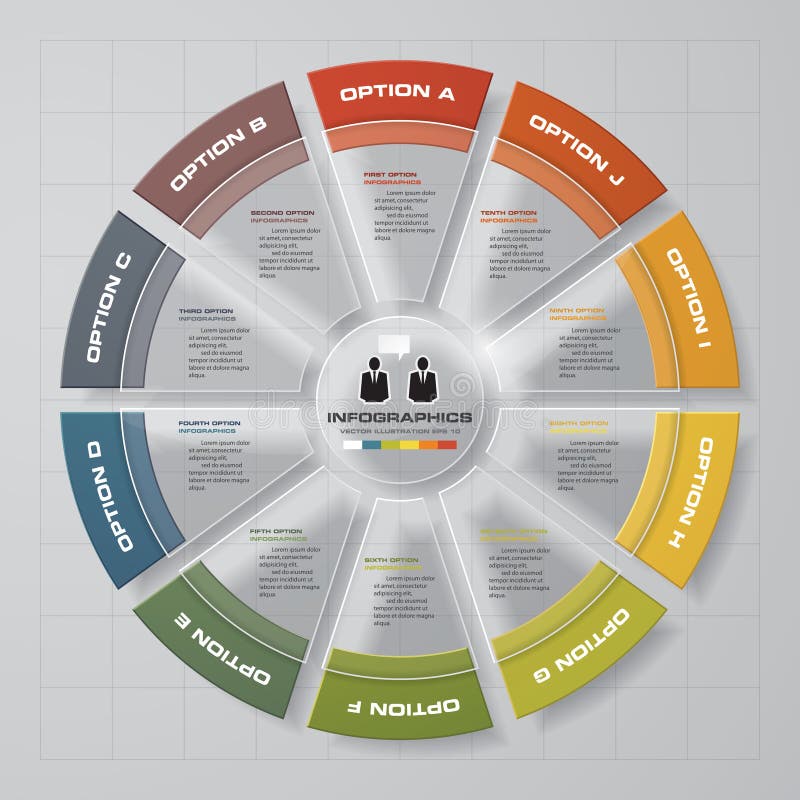Modello di progettazione di Infographic e concetto di affari con 10 opzioni, parti, punti o processi