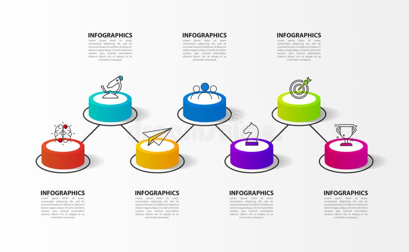 Modello di progettazione di Infographic Concetto di cronologia con 7 punti illustrazione vettoriale