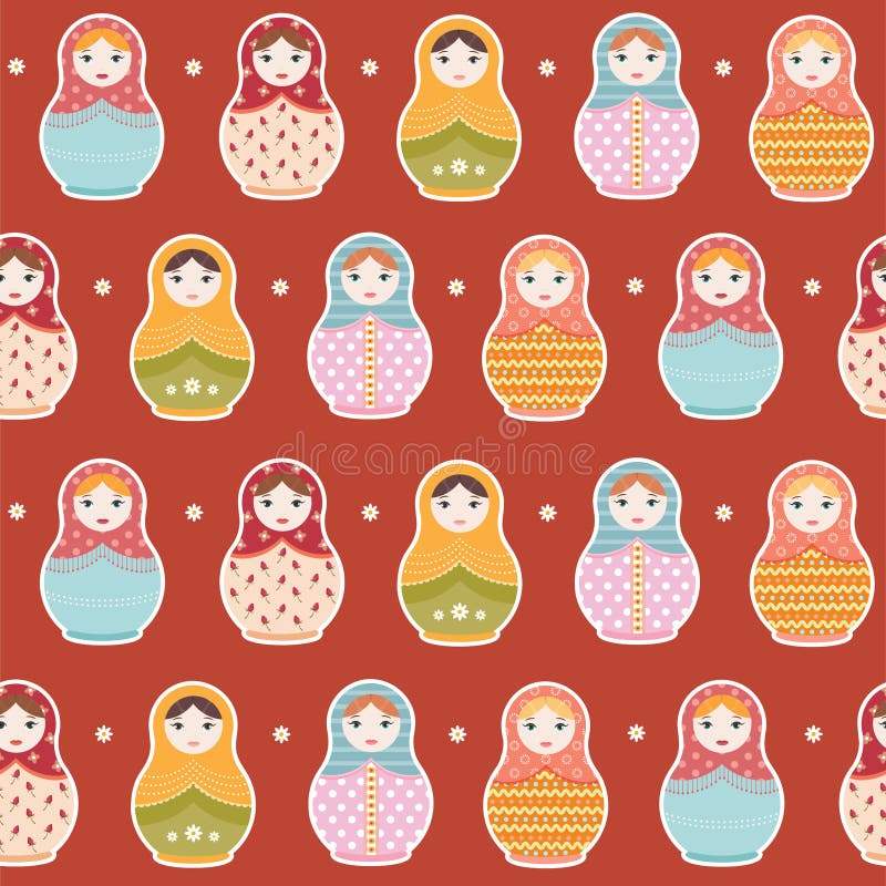Modello di ripetizione senza cuciture della bambola russa di Matryoshka su fondo rosso - vector l'illustrazione illustrazione vettoriale Modello di ripetizione senza cuciture della bambola russa di Matryoshka su fondo rosso - vector l'illustrazione illustrazione vettoriale