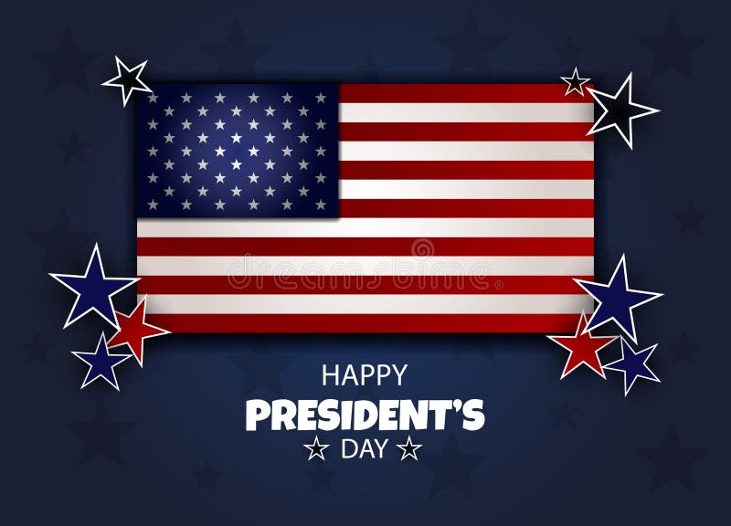 Modello di sfondo Giorno Presidenti felici Badge con nastro blu sopra bandiera americana Vettore royalty illustrazione gratis Modello di sfondo Giorno Presidenti felici Badge con nastro blu sopra bandiera americana Vettore royalty illustrazione gratis