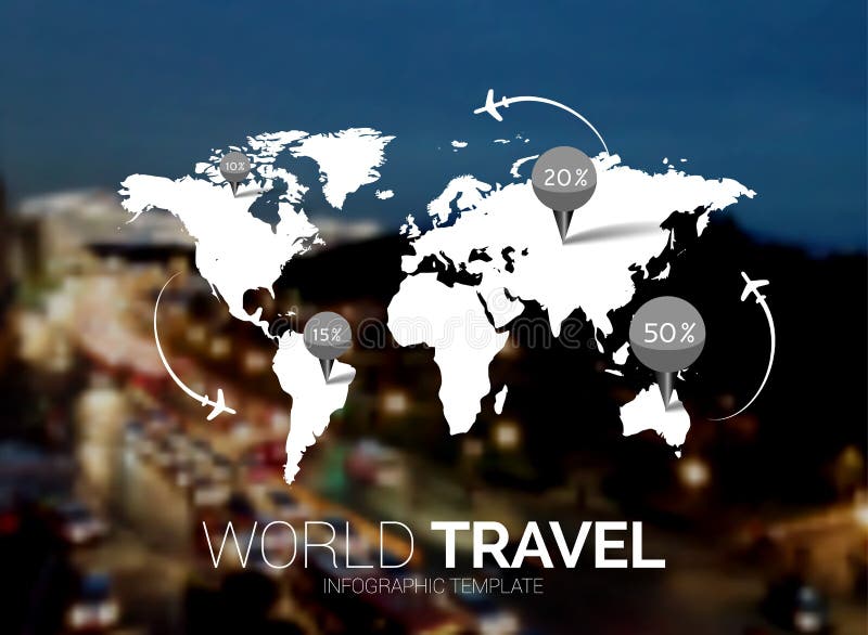 Modello di vettore Mappa di mondo sul fondo vago della natura Punti, concetto di viaggio Web, modello mobile dell'interfaccia royalty illustrazione gratis